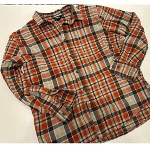 Eddie Bauer Mens Plaid Flannel Long Sleeve Button Up Shirt Orange Tan Black‎ L